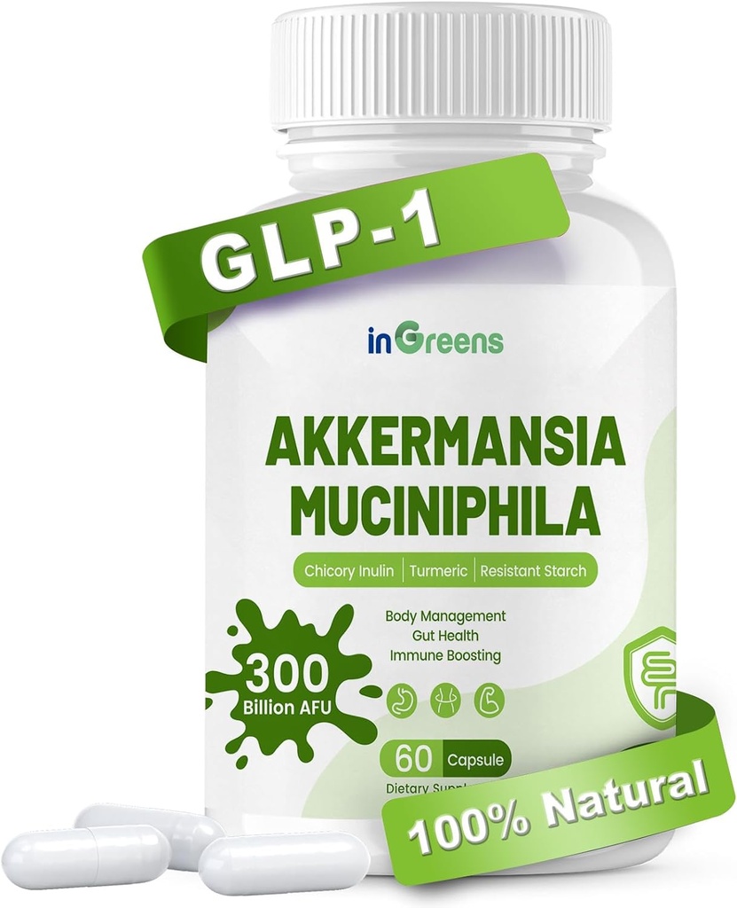 Akkermansia Muciniphila Probiotic for Gut Management - GLP-1 Boosting Supplement with Chicory Inulin, Turmeric, Resistant Starch, Vegan & Gluten Free - 30 Day Supply