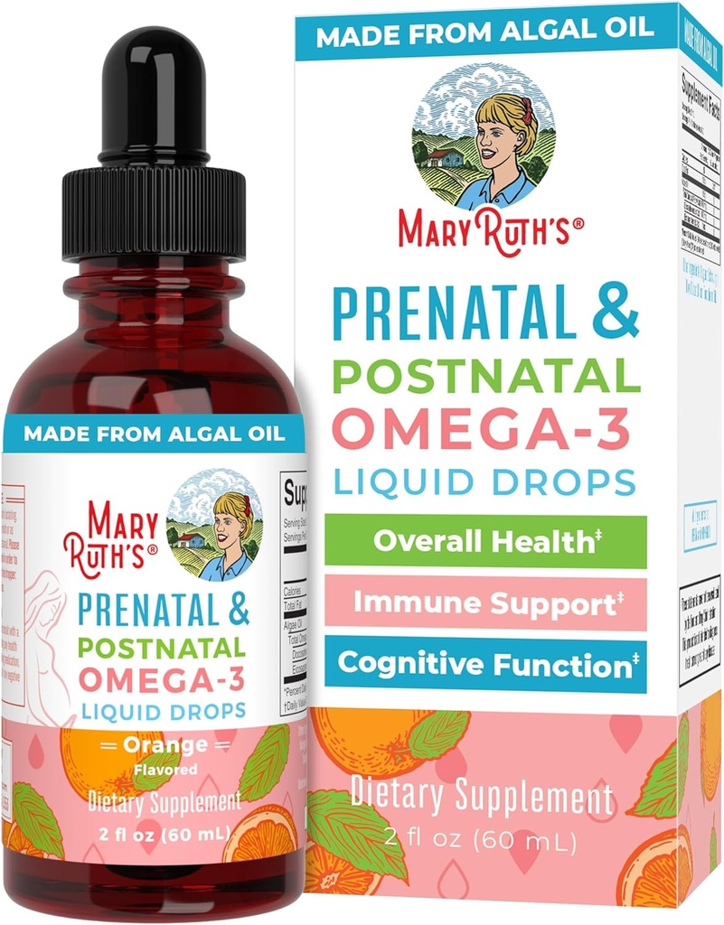 MaryRuth Organics Prenatal & Postnatal Omega-3 Liquid Drops 800mg DHA & 8mg of EPA Per Serving | Overall Wellness for Mom & Baby | 2oz