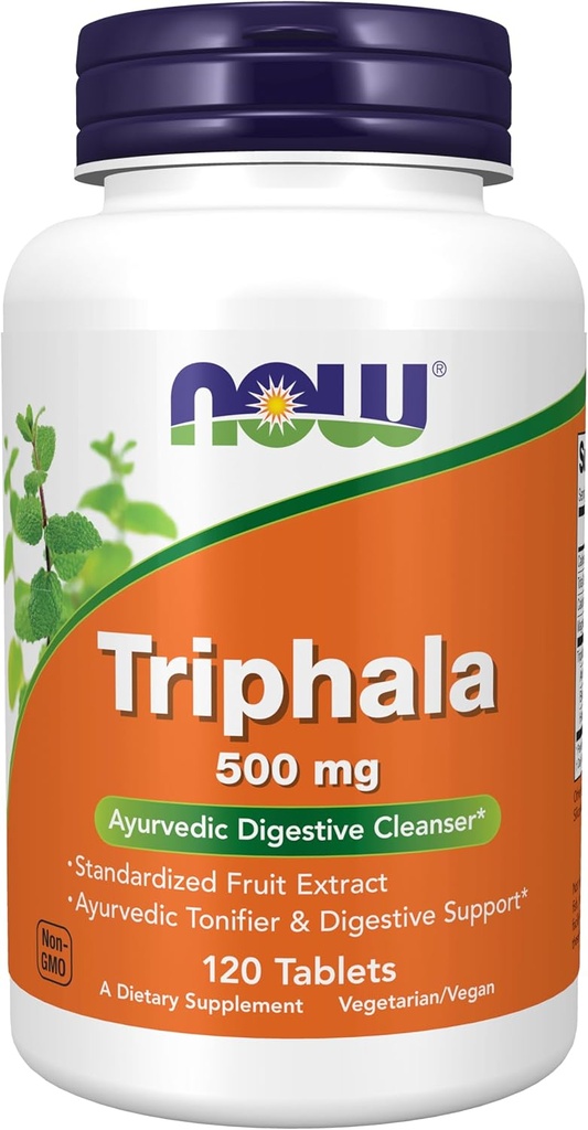 NOW Foods Supplements, Triphala 500 mg, Combination of Harada, Amla and Behada, 120 Tablets