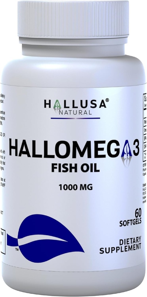 Omega 3 Fish Oil 1000mg – EPA 180mg DHA 120mg – Omega 3 Fatty Acids Supplement – Heart, Eye & Joint Support – 60 Softgels – Hallusa Natural