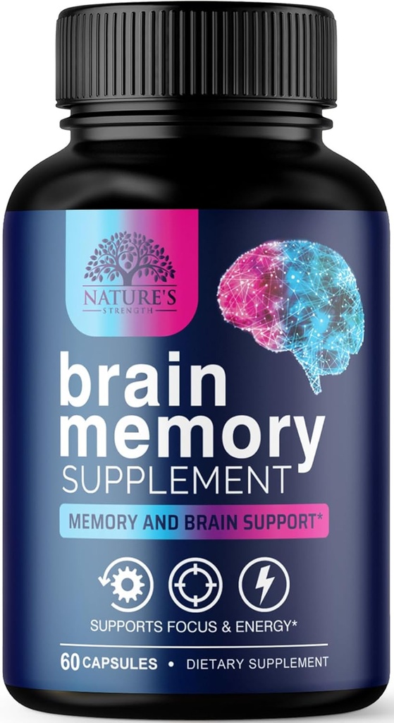 Brain Memory Supplement Pills - 3X Strength Nootropics for Concentration, Clarity & Focus Support - Brain Health Cognitive Vitamins with Bacopa, Phosphatidylserine & DMAE, Brain Booster - 60 Capsules