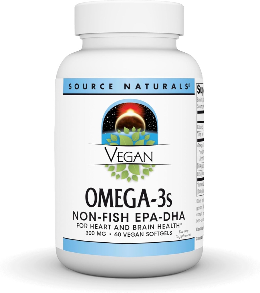 Source Naturals Vegan Omega-3s, Non-Fish EPA-DHA, for Heart and Brain Health Support* 300 mg - 60 Vegan Softfgels