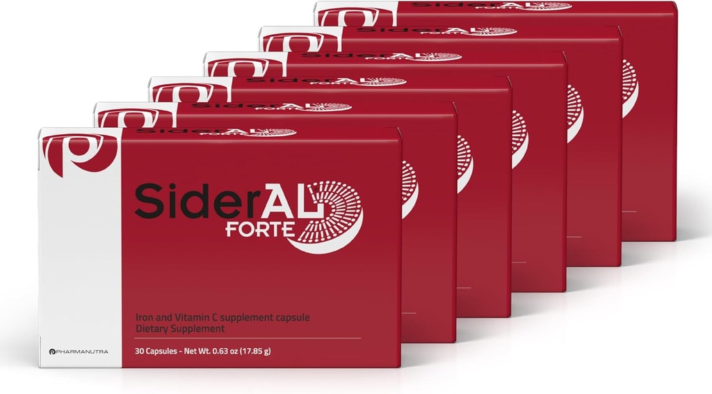 SiderAL Forte Iron Supplement and Vitamin C for Women and Men - Premium Supplement for Deficiency and Anemia Support - High Absorption - Gentle on The Stomach - Non-Constipating - 180 Caps