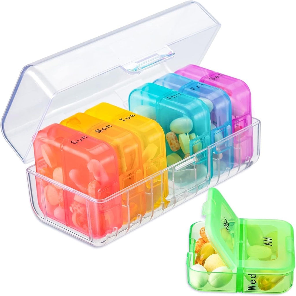 Zoksi Pill Organizer 2 Times a Day, Weekly 7 Day Pill Box, Daily Am Pm Pill Organizer with One-Side Large Opening for Easy to Use, Color Tracking Travel Pill Case for Medicine, Fish Oils, Vitamins