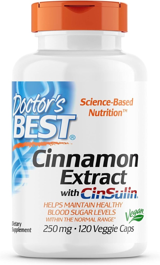 Doctor's Best Cinnamon Extract with CinSulin, Supports Glycemic Balance & Metabolic Response Already Within Normal Range, Non-GMO, Gluten Free, Soy Free, Vegan 120 Veggie Caps