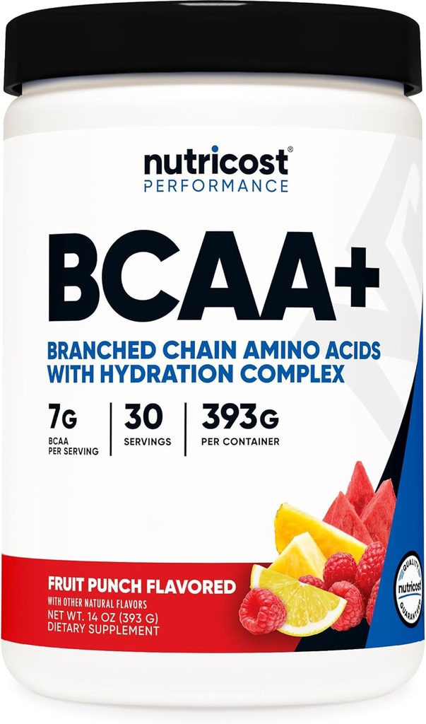 Nutricost BCAA + Hydration Powder (Fruit Punch) 30 Servings - Branched Chain Amino Acids with Hydration Complex - Gluten-Free, Non-GMO