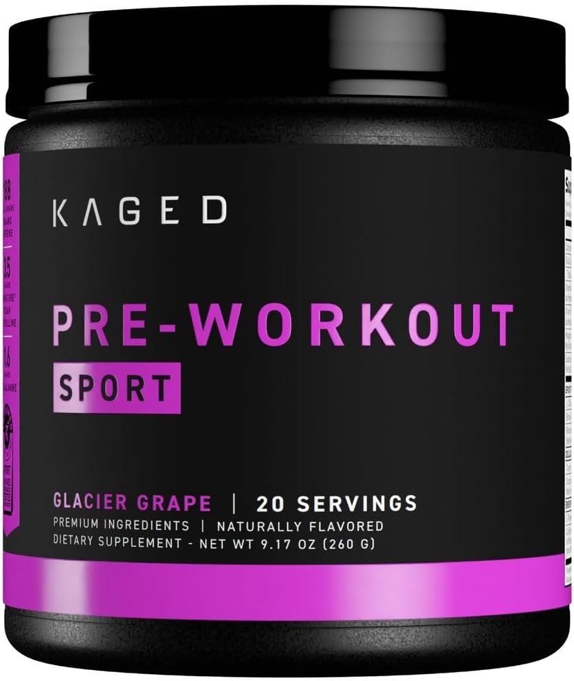 Kaged Sport Pre Workout Powder for Men & Women, Glacier Grape, Sport Certified, 188mg Caffeine, Nitric Oxide Supplement, Beta Alanine for Energy, Weightlifting, Cardio Endurance, Strength, 20 Servings