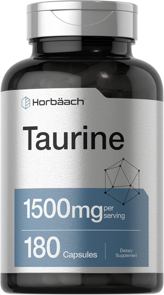 Horbäach Taurine Supplement 1500mg | 180 Capsules | Non-GMO and Gluten Free