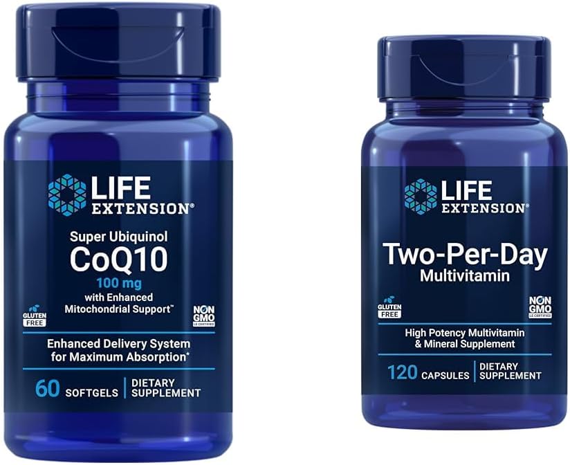 Life Extension Super Ubiquinol CoQ10 60 softgels & Two-Per-Day Multivitamin 120 Capsules Bundle
