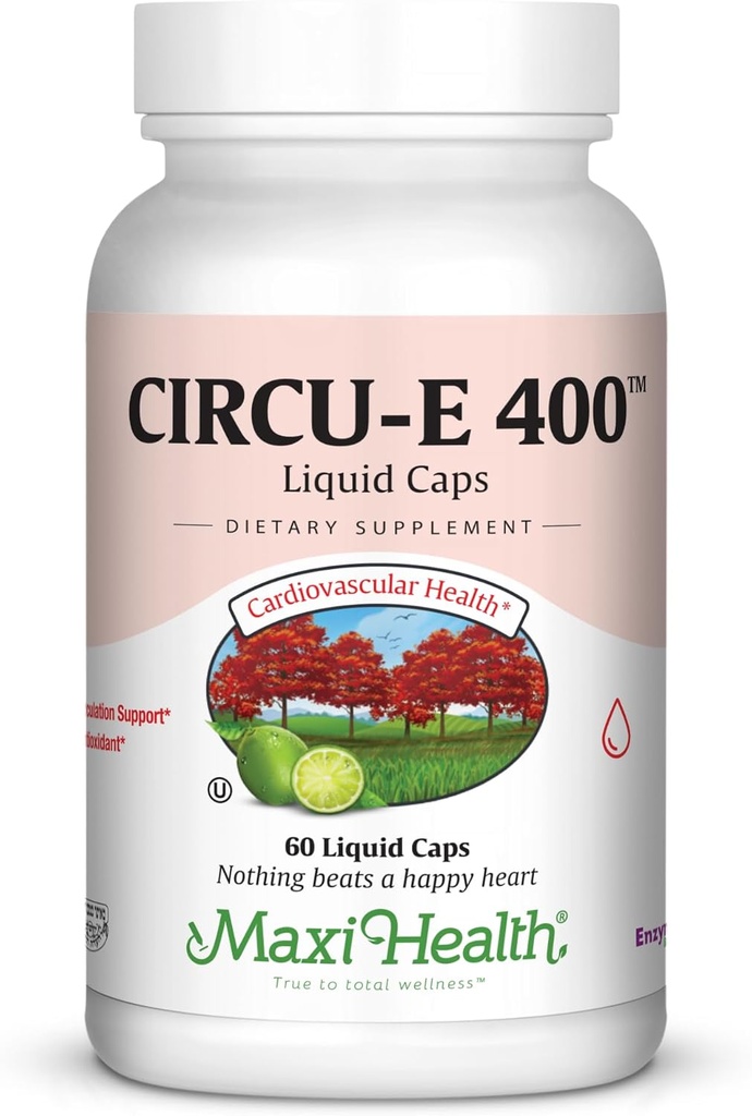 Maxi Health Circu-E 400 IU - Natural Vitamin E - Body's Defense System Support - 60 Capsules - Kosher