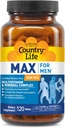 Country Life Max for Men Multivitamin: Iron-Free, Gluten Free, Saw Palmetto, Lycopene, Daily Support for Energy, Heart & Men's Health,120 Vegetarian Tablets