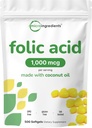 Folic Acid 1,000 mcg, 500 Coconut Oil Softgels (1mg) | Essential Prenatal Vitamins (Vitamin B9) | 1,667 mcg DFE | Third Party Tested, No Artificial Colors or Flavors | Non-GMO, Gluten Free