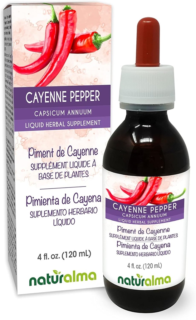 Naturalma Cayenne Pepper (Capsicum annuum) Fruit Alcohol-Free Tincture - 4 fl oz Liquid Extract in Drops - Herbal Supplement - Vegan