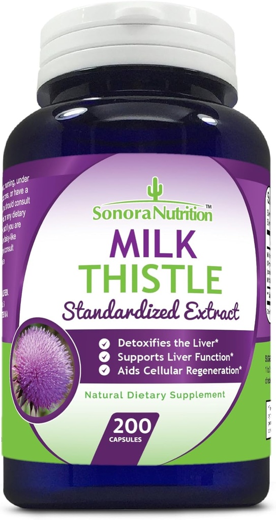 Milk Thistle Standardized Extract with 80% Silymarin 250 mg, 200 Capsules