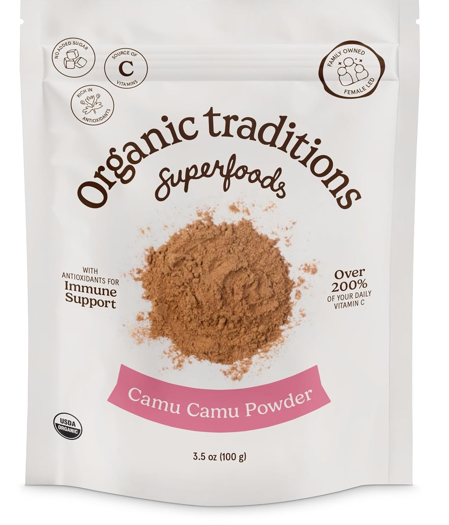 Organic Traditions Camu Camu Berry Powder Organic Superfood Great for Smoothies and More,100g/3.5oz Bag