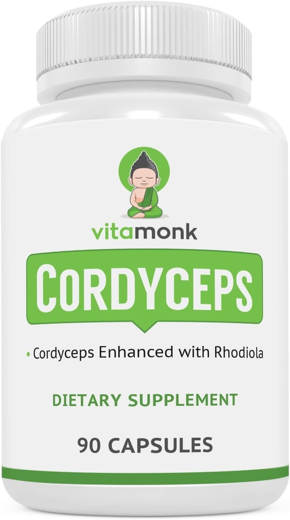 VitaMonk Cordyceps Mushroom Capsules with Rhodiola, 2 Grams of Cordyceps Mushroom Enhanced with Rhodiola - Boost Energy, Fight Stress, Enhance Performance, Non-GMO - 2000mg - 90 Caps