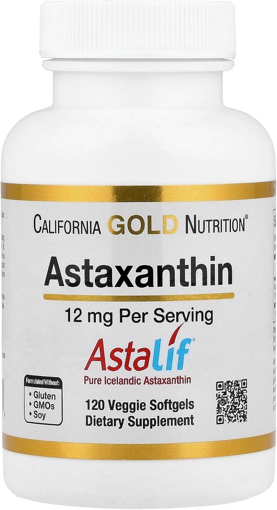 California Gold Nutrition Astaxanthin, Antioxidant Carotenoid, AstaLif Pure Icelandic Biologically Active 99% Isomer, 12 mg, 120 Veggie Softgels