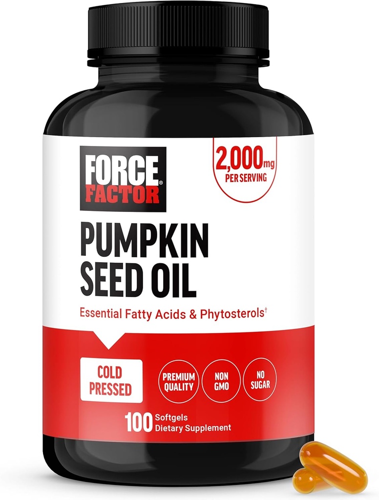 FORCE FACTOR Pumpkin Seed Oil Capsules, Phytosterols Supplement with Essential Fatty Acids, Made with Cold Pressed Pumpkin Oil, Premium Quality, Non-GMO, 100 Softgels