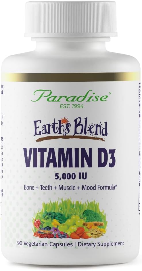Paradise Herbs Earth's Blend Vitamin D3, Superfoods Base of Probiotics and Organic Alkalizing Greens, Veggies & Berries, 90 Vegetarian Capsules
