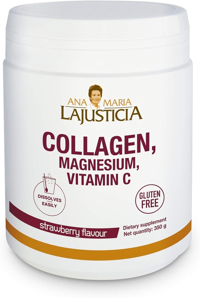Ana Maria Lajusticia | Hydrolisate Collagen Powder with Magnesium and Vitamin C |for Healthy Skin, Nails, Hair and Ligaments | Natural Energy, Strawberry Flavour 350g