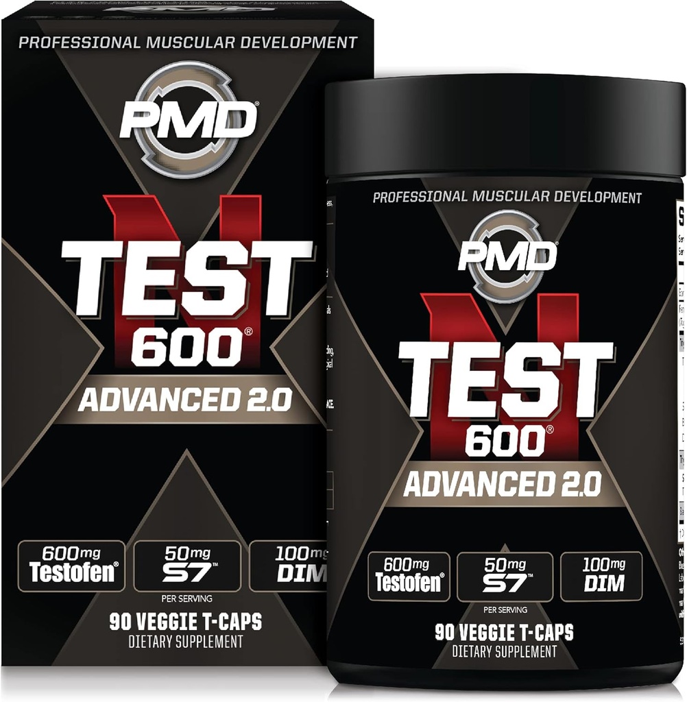 PMD Sports N-Test 600 Advanced Nitric Oxide Booster for Men - with Clinically Studied Testofen - Lean Muscle and Strength Gains with Estrogen Suppression (90 Veggie -Caps)
