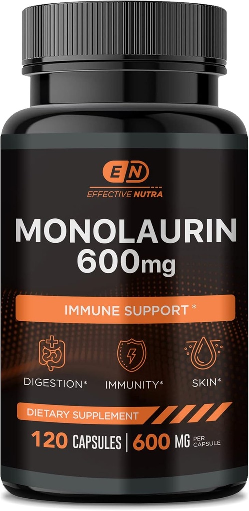 EFFECTIVE NUTRA Monolaurin 600mg - Immune Support, Digestion & Skin - Monolaurin Supplement for Men & Women 120 Capsules