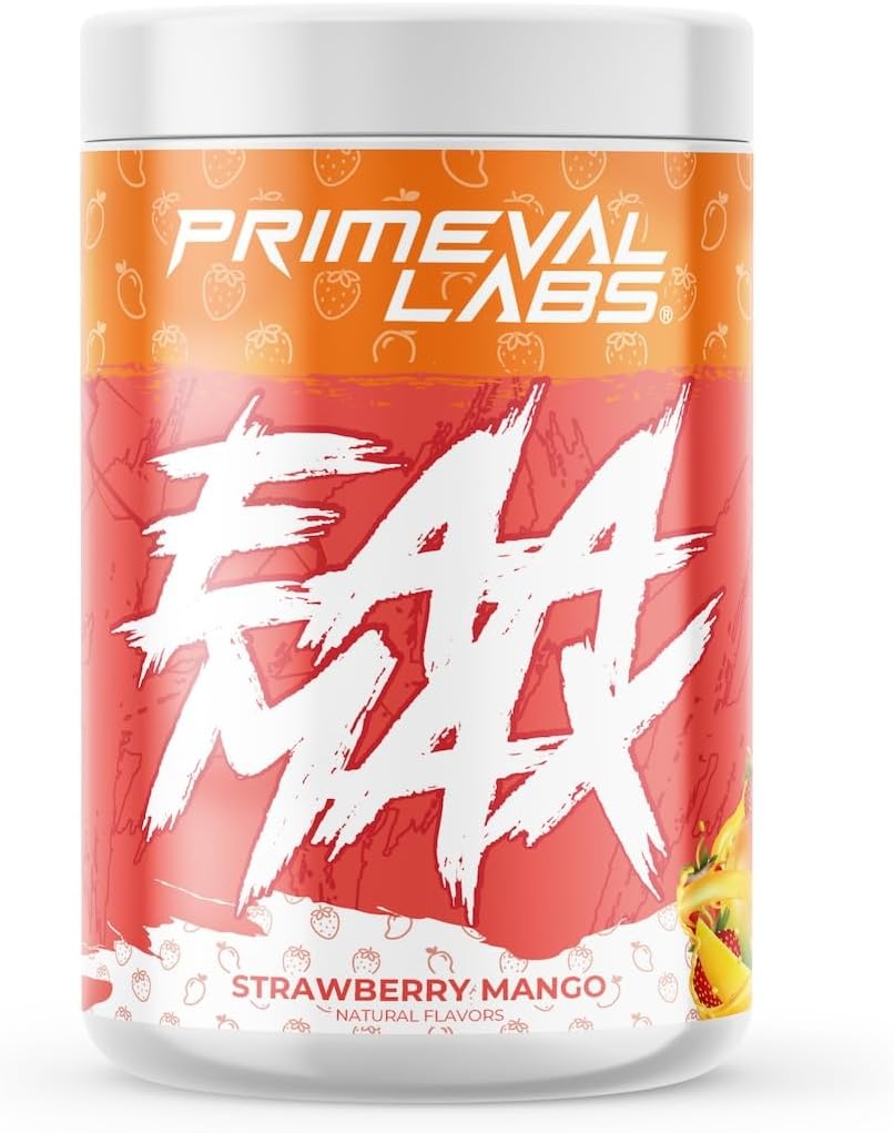 Primeval Labs EAA Max | BCAA Powder & Amino Acids Supplement | Pre or Post Workout Muscle Recovery | Supports Hydration, Performance & Electrolytes | 30 Servings | Strawberry Mango