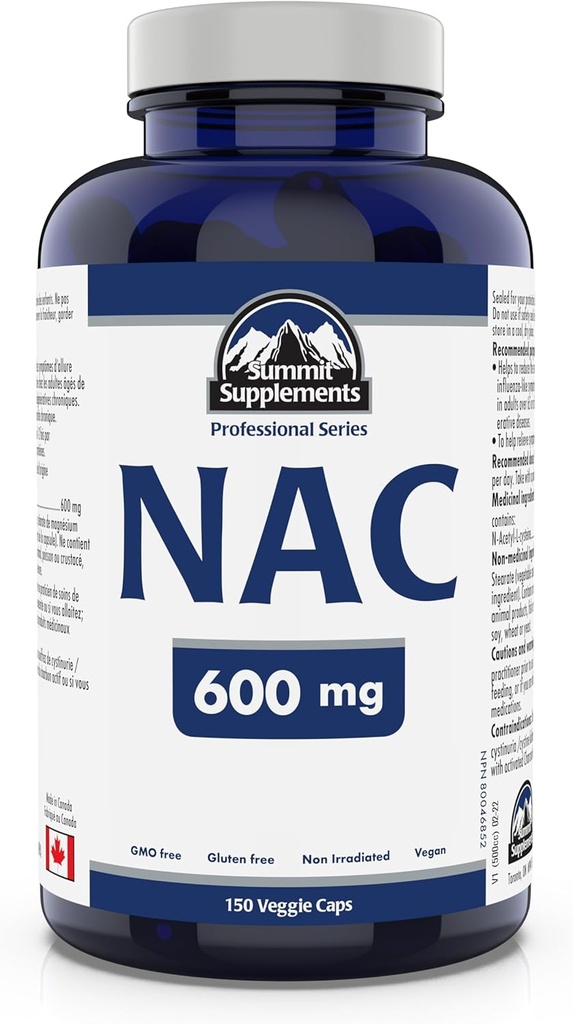 Summit Supplements - NAC Supplement 600mg, Nac n-Acetyl cysteine, Supports Antioxidant Glutathione Levels, Immune System Support, Liver Support - Product of Canada - 150 Capsules