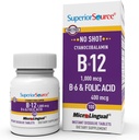 Superior Source No Shot Vitamin B-12 Cyanocobalamin 1000 mcg, B-6, Folic Acid 400 mcg - Support Brain & Heart Health - Aids Natural Energy Levels - 100 Sublingual Dissolving Tablets