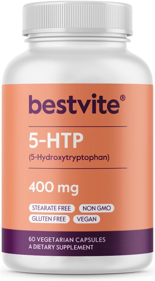 BESTVITE 5-HTP 400mg per Capsule (60 Vegetarian Capsules) - No Stearates - Vegan - Non GMO - Gluten Free - Extra Strength 5HTP