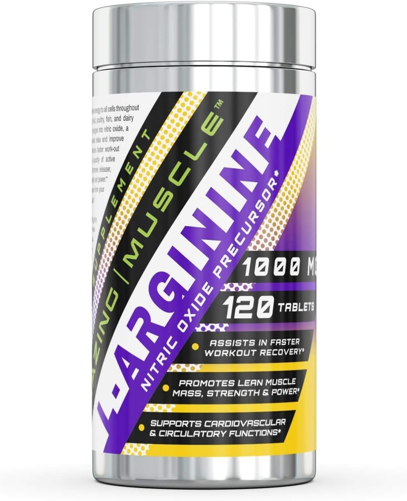 Amazing Muscle L-Arginine Supplement | 1000 Mg Per Serving | 120 Tablets | Non-GMO | Gluten-Free | Made in USA