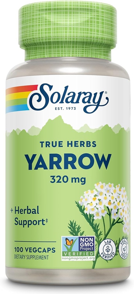 SOLARAY True Herbs Yarrow 320mg, Whole Aerial - Yarrow Herbal Supplements for Wellness Support - Non-GMO, Vegan, Gluten Free, Lab Verified, 60-Day Money Back Guarantee - 100 Servings, 100 VegCaps