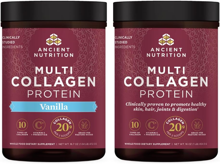 Ancient Nutrition Multi Collagen Protein Powder Unflavored 45 Servings + Multi Collagen Protein Powder Vanilla 45 Servings