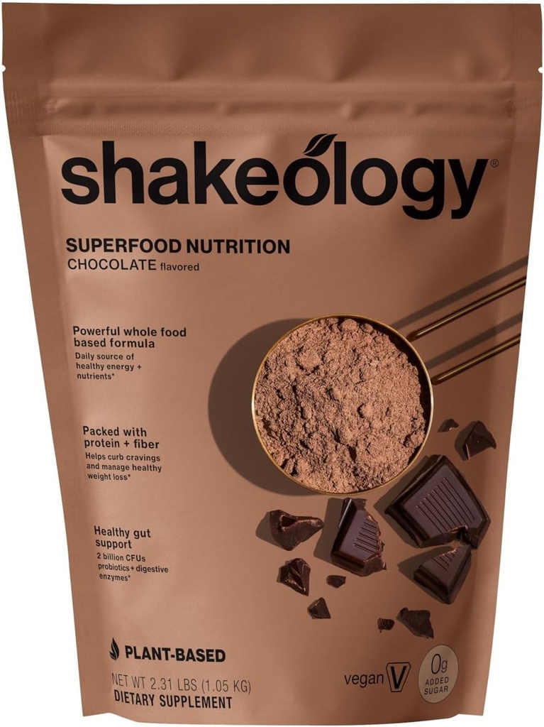 Shakeology 0g Added Sugar Plant Based Protein Powder Blend, Gluten-Free Shake with Vitamins and Minerals – Helps Support Healthy Weight Loss, Lean Muscle, Gut Health – Chocolate, 30 Servings
