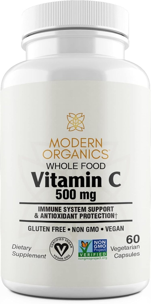 Vitamin C | 500mg Whole Food Vitamin C from Acerola Cherry Extract with Citrus Bioflavonoid Complex | 23 Organic Fruits & Vegetables Blend | Probiotics and Enzymes | 60 Vegan Capsules