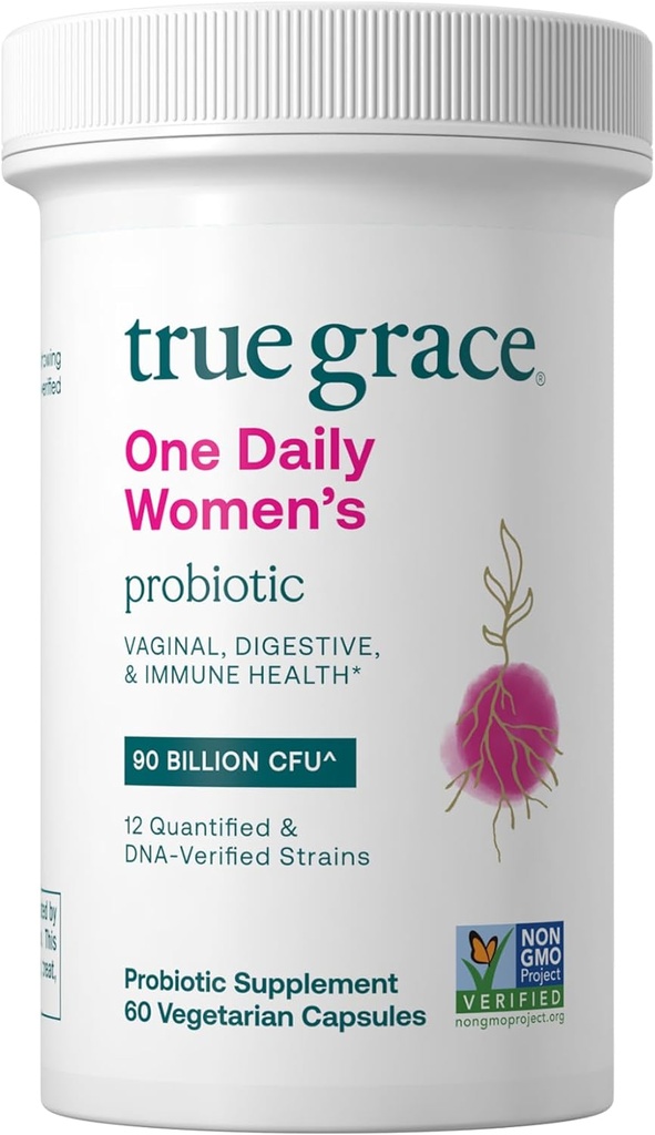 True Grace One Daily Women’s Probiotic - 60 Vegetarian Capsules - 90 Billion CFU - Digestive, Vaginal & Immune Health - Gluten & Soy Free - 60 Servings