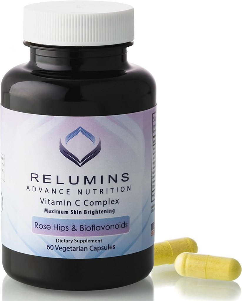 Relumins Advanced Vitamin C Supplement with Rose HIPS – 1000mg of Vitamin C, Immune Support & Collagen Production, Made in USA - 60 Capsules (30-Day Supply)