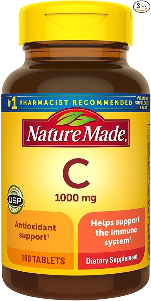 Nature Made Vitamin C 1000 mg Tablets, 100 Count to Help Support the Immune System