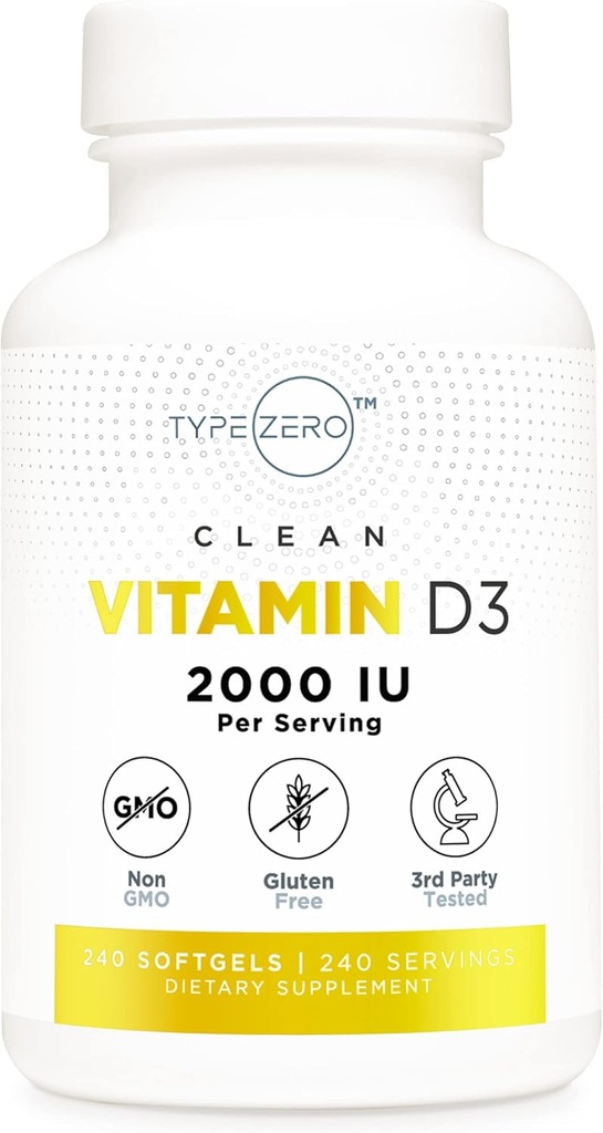 Type Zero Vitamin D3 2000 iu, 240 Softgels - Non-GMO & Gluten Free