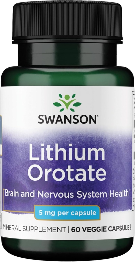 Swanson Lithium Orotate Antioxidant Mood Emotional Wellness Behavior Memory Support Supplement 5 mg 60 Veggie Capsules (Elemental Lithium)