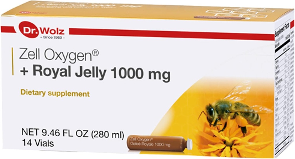 Dr. Wolz Zell Oxygen + Royal Jelly 1000 mg Supplement (14 Vials) Pure Bee Gold, Vitamin B, Biotin | Energy Metabolism Booster | Help Restore Healthy, Radiant Skin