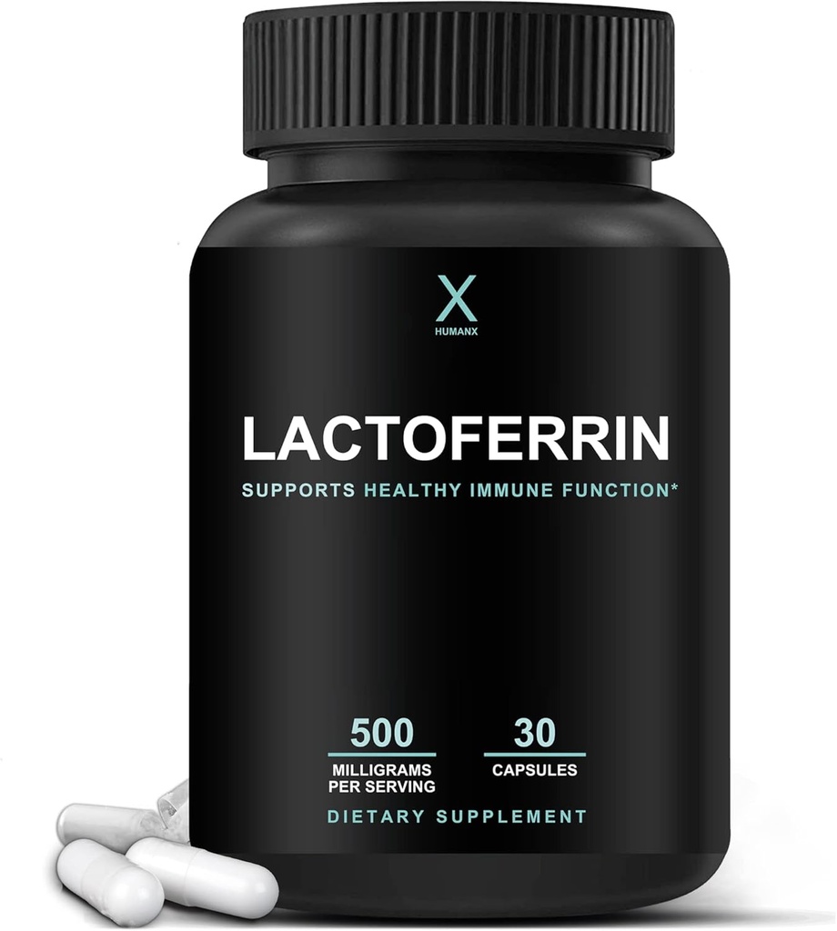 HUMANX Lactoferrin 500mg - Powerful Serving Size (Gluten Free, Non GMO, Soy Free Supplements) - A Component in Colostrum - USA Made, Supports Healthy Immunity, Iron Utilization & Absorption