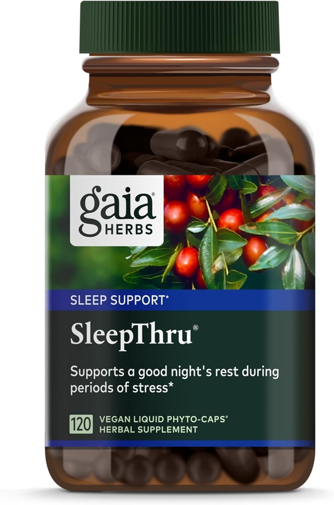 Gaia Herbs SleepThru - Sleep Support Supplement with Ashwagandha Root, Magnolia Bark, Passionflower & Jujube Date* - 120 Vegan Liquid Phyto-Capsules (60-Day Supply)