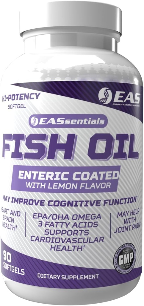 Experimental and Applied Sciences High Potency Fish Oil | EPA + DHA Omega-3s Fatty Acids for Heart & Brain Health | Gluten Free, Non GMO | Enteric Coated with Lemon Flavor | 90 Softgels