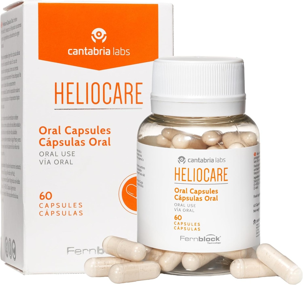 CANTABRIA LABS Heliocare Dietary Supplement: 240mg Polypodium Leucotomos Extract Pills - Antioxidant Rich Formula with Fernblock and PLE Technology - 60 Veggie Capsules