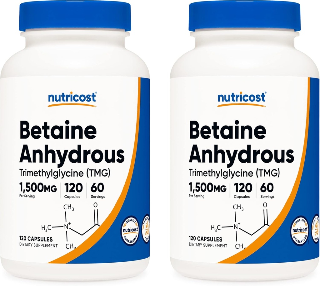 Nutricost Betaine Anhydrous Caps 1500mg, 60 Servings Per Bottle (2 Bottles)