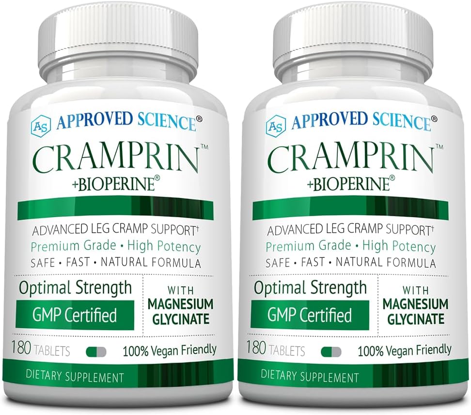 Approved Science Cramprin - High Absorption Magnesium, Vitamin B Complex, BioPerine - 6 Month Supply - 2 Bottles - Vegan