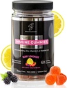 Immune Gummies - Sambucus Elderberry - Vitamin C & D - Zinc - Save Your Sick Days - Kids & Adults - Safe Ages 4 & Up - Nano Colloidal Silver - Gluten & Gelatin Free Non-GMO - Berry Lemonade - 60 Count