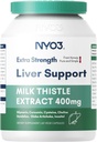 NYO3 Milk Thistle Liver Detox Supplement 400mg with Dandelion Root & Artichoke Silymarin, 60 Capsules Liver Cleanse Liver Support Herbal Health Supplement, Antioxidant Support