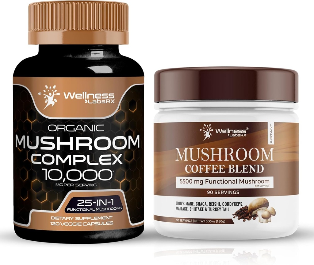 WELLNESS LABSRX Mushroom Supplement Capsules 10,000mg - Mushroom Coffee Blend